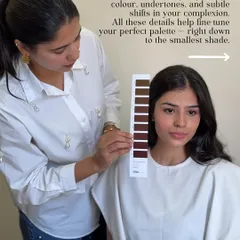 We get into the finer details by analyzing your eye color, undertones, and the subtle shifts in your complexion. Using a detailed color strip like this one helps me fine tune your palette, ensuring every single shade is a perfect match for you.