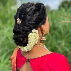 Another angle of this beautiful guest hairstyle, showing the detail and precision of the braid work.