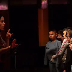 Our artistic director Harmonie Deschamps working with students in France for the 'Pajarillo Verde' project. We believe in community-based practice and co-creation.