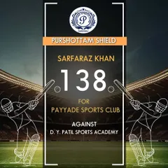 Sarfaraz Khan demonstrates his class with a powerful knock of 138 runs for Payyade Sports Club in the Purshottam Shield tournament.