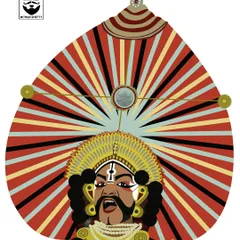 Here is a detailed vector illustration of a Yakshagana performer. I focus on capturing the intricate details of the costume and the expressive character of this traditional coastal Karnataka art form using clean lines and a rich color scheme.