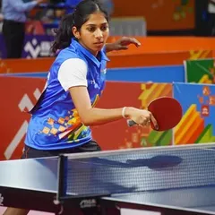 Samyuktha A, currently ranked second in the state, in action at the Khelo India University Games. We support our players as they excel in university and senior-level competitions.