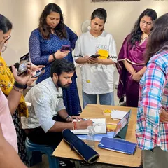 A group of attentive students at my Bangalore workshop, learning techniques for watercolor figure painting.