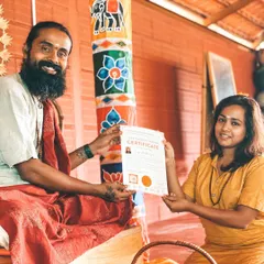 I am filled with pride as I present a new graduate with his Yoga Teacher Training Certificate. Each certificate represents a personal journey of dedication, growth, and the courage to step onto a new path.