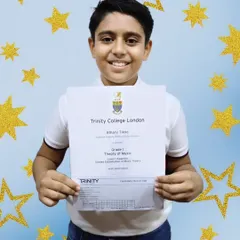 Well done, Atharv. We are so proud of his distinction in the Grade 1 'Theory of Music' exam. A strong theoretical foundation is key to becoming a great musician.