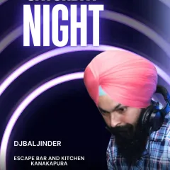 A Saturday night poster for Escape Bar featuring a close-up shot. My brand is central to my events, promising a signature Bhangra and Bollywood DJ experience.