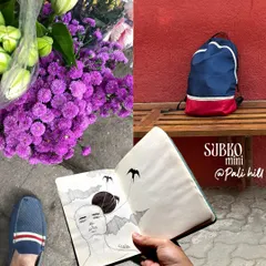 A page from my art journal, held up against the backdrop of a day's exploration. This shows how my sketches and real-life observations influence each other.