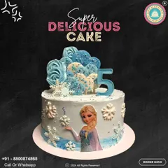 Let it go! This magical Elsa-themed cake is perfect for a 5th birthday celebration. It features Queen Elsa, sparkling snowflakes, and beautiful blue meringue kisses, bringing the world of Frozen to your party.