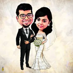 Another take on a wedding caricature, this time with a slightly different background texture. This digital artwork is perfect for custom save-the-date cards or as a memorable anniversary present.