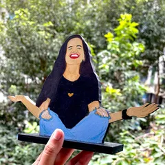 This wooden miniature captures such a joyful, carefree moment. It's a great example of how I can turn a fun photo into a unique piece of art that you can display anywhere.