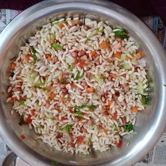 The delicious result of our collaborative bhelpuri making session during summer camp. The children chopped the vegetables, mixed the ingredients, and were so proud to share the snack they made themselves.