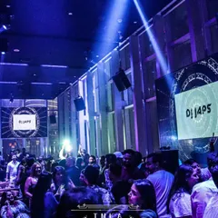 The view from the console at Inka Dubai. The club's high ceilings and massive screens created a spectacular setting for my performance.