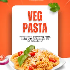 Indulge in our creamy Veg Pasta, loaded with fresh veggies and rich Italian flavor. This fusilli pasta is a treat for all ages.