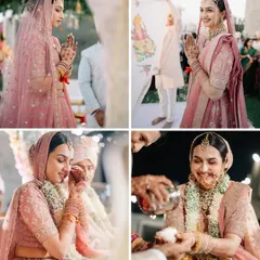 A collage showcasing the bride's journey through her wedding ceremony, capturing her grace, her smiles, and her devotion.