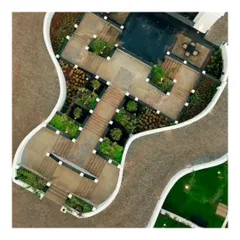An overhead detail of a residential landscape project, revealing the intricate network of pathways, planters, and multi-level terraces. This image highlights my focus on circulation and creating an experience of discovery through carefully planned sightlines and interactions with nature.