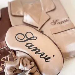 Dreamy details for the bride tribe. Our satin PJ sets include a personalised eye mask and scrunchie for the ultimate pre-wedding pamper session.