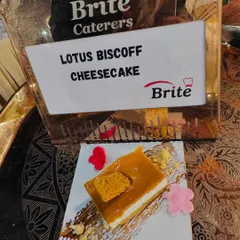 A slice of creamy Lotus Biscoff Cheesecake, artfully plated with biscuit crumbs and decorative elements.