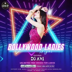 Another flyer for my popular Friday Ladies Night at Catch Up. The neon retro theme perfectly matches the high-energy Bollywood music.