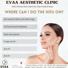 This infographic details the versatile application areas for HIFU treatment. We use it for jowl reduction, full facelifts, double chin reduction, V-shape face lifts, brow lifts, and neck lifts.