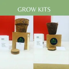 A detailed look at what's inside our DIY Grow Kits. Each kit comes with everything you need to start your own garden, including coir pots, soil discs, seeds, and a step-by-step instruction manual.