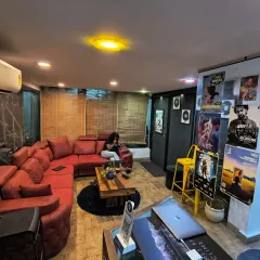 Our lounge area is the perfect place to chill before a jam session or hang out after a gig. It's a cozy, creative corner filled with music history and inspiration.