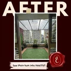 A simple balcony becomes a pretty and functional outdoor room. The addition of artificial grass and a vertical garden wall completely redefines the space, making it perfect for relaxing.
