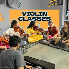 "Violin Classes" in our after-school program. Students of different ages learn together, creating a supportive environment where beginners are inspired by more advanced players.