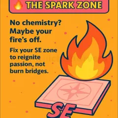 The South-East (SE) is the spark zone. If there is no chemistry in your relationship, your fire might be off. Fix your SE zone to reignite passion instead of burning bridges.