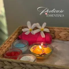 These are my pedicure essentials. From aromatic scrubs and salts to a beautifully scented candle, every detail is chosen to create a therapeutic and relaxing experience.