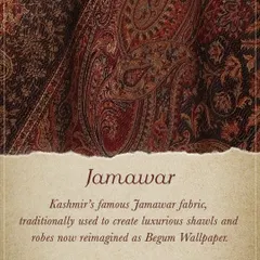 The Begum Wallpaper captures the essence of Jamawar, Kashmir's famous fabric. Traditionally used for luxurious shawls and robes, its opulent patterns are now redesigned for creating regal and timeless walls.