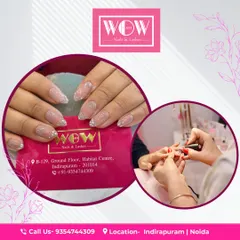 A glimpse into the WOW experience. This collage shows off a beautiful glitter manicure and our artist providing a relaxing, professional service.