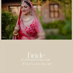 A creative bridal portrait of Yashika. The text overlay adds a poetic touch, describing the bride as a "canvas of love glowing with pure light."
