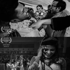 A collage of award-winning candid moments, from the playful fun of a ceremony to the quiet joy at a reception.