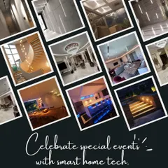 I help you celebrate special events with smart home technology. This collage shows various festive and atmospheric lighting scenes I've created to help homeowners dazzle their guests and make unforgettable memories.