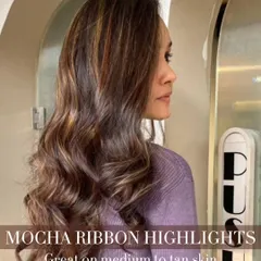 Our Mocha Ribbon Highlights are designed to create beautiful, flowing lines of color through the hair. This technique is especially flattering on medium to tan skin, adding brightness and movement without a drastic change.