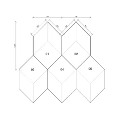 The geometric plan for the interlocking 3D acoustic panels. This drawing illustrates the modular design, which allows for both visual rhythm and precise control over the sound characteristics of the auditorium space.