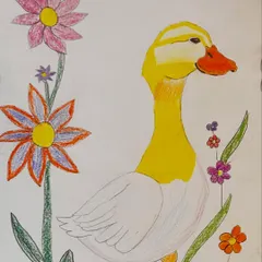 Another student's interpretation of the duck theme, this time with a focus on detailed flowers and clean lines.