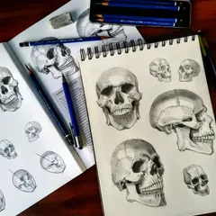 More skull studies from my sketchbook. These pencil drawings help me practice shading and proportions, which are fundamental skills for any realistic artist.
