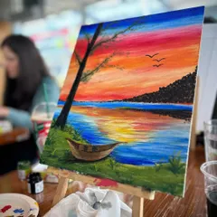 A beautiful sunset canvas created by a participant at one of my workshops. I love seeing everyone go home with a big smile and a piece of art they are proud of.
