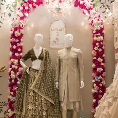 A duplicate of the floral arch setup, showcasing the beautiful blend of fashion and decor.