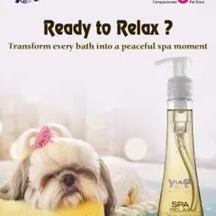 Ready to relax? Transform your pet's bath into a peaceful spa moment with Yuup! SPA Relax. It's infused with calming essential oils like lavender and chamomile to cleanse, moisturize, and melt away stress.