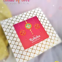 A top-down view of the "Bond of Love" Rakhi hamper box, handmade with love for the special festival.