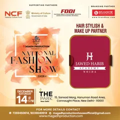 The official poster for the National Fashion Show Season 4, where Jawed Habib Academy Noida was the Hair Stylist & Makeup Partner.