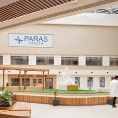 At the heart of the Paras Yash Kothari Hospital, we designed a central courtyard that serves as a serene, light-filled sanctuary. This biophilic space provides a calming respite for patients and visitors, demonstrating our belief that healing environments are integral to the recovery process.