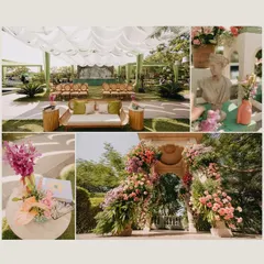 A glimpse into the beautiful, floral-themed decor of a Mehendi ceremony. We capture the details that create the ambiance, from the elegant seating arrangements to the lush floral installations.