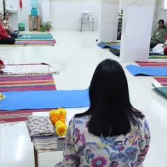 A view of our Meditation Teacher Training Program at the institute. Participants are spaced comfortably, creating a serene environment for deep learning and personal practice under my guidance.
