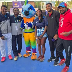 The Karnataka Tennis Team, including our player Sreenidhi Balaji and coach Suraj Bikkannavar, celebrating their Bronze medal at the 38th National Games.