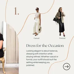 The first rule of being well-dressed is to dress for the occasion. This slide shows the difference between a casual and formal look, emphasizing that your outfit should always suit the setting while remaining polished.