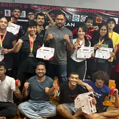 A fantastic group shot of our team after competing in the MFC Series 2. Every student showed incredible heart and skill, and we celebrated a day of tough fights and well-earned victories together.