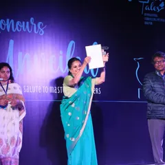 Holding my "Master Storyteller" honor on stage at Udaipur Tales. This recognition is a tribute to the art form itself and its lasting impact on the literary landscape.